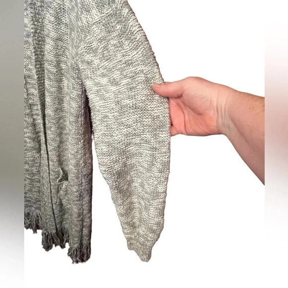GAP Longline Boho Fringe Open Front Heather Gray Cardigan Sweater - Picture 3 of 11